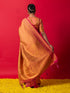 Saffron Pink Golden Jaal Muga Silk Banarasi Saree with Blouse Fabric